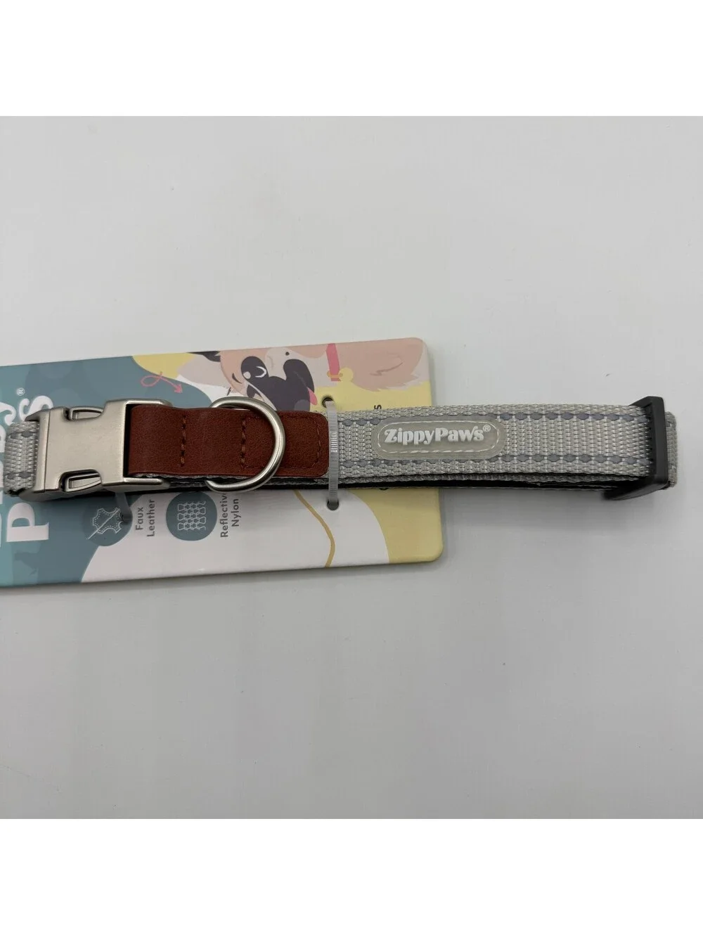 ZippyPaws Nylon Reflective Dog Collar Medium Gray 14 to 20 Inches Neck ZPC-C0078